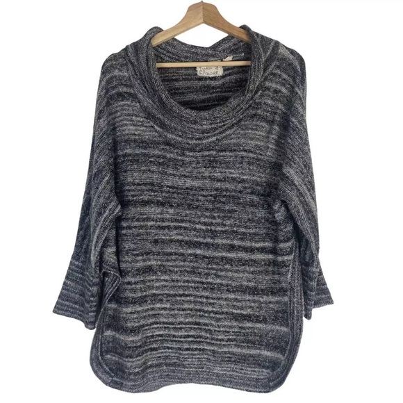 Anthro Field Flower Marled Spacedye Cowl Neck High Leg Slit Tunic Sweater Top - Picture 6 of 11